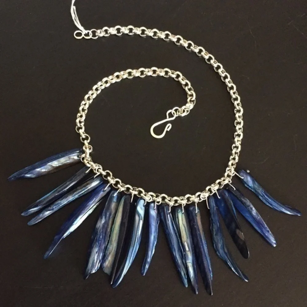 Handmade Blue Shell Statement Necklace Coastal Luxury Textured Bold Unique